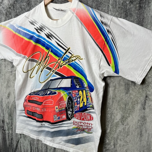 Vintage Nascar Shirt Mens Large Jeff Gordon AOP 90s Racing DuPont Front Back USA - Picture 2 of 8